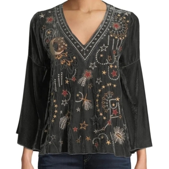 Johnny Was Black Top with Colorful Embroidery - Picture 5 of 7